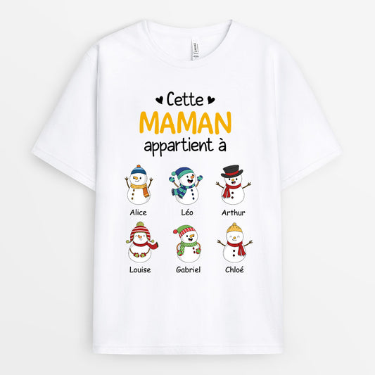 0624AFR2 Cadeau Personnalise T shirt Bonhommesdeneige Mamie Maman Noel