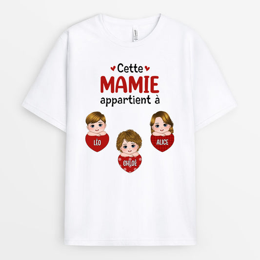0696AFR1 Cadeau Personnalise T shirt Coeurs Mamie Maman Fetes DesMeres