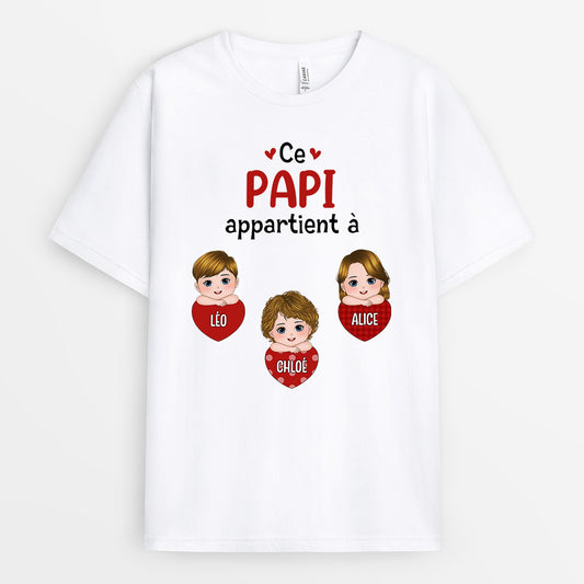 0696AFR1 Cadeau Personnalise T shirt Coeurs Papa Papi