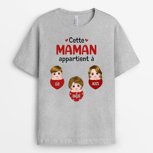 0696AFR2 Cadeau Personnalise T shirt Coeurs Mamie Maman Fetes DesMeres
