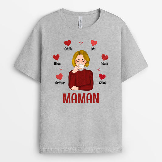 0744AFR2 Cadeau Personnalise T shirt Coeur Mamie Maman