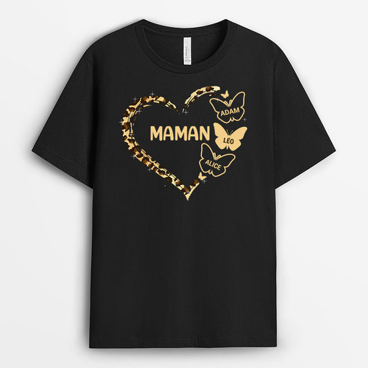 0777AFR2 Cadeau Personnalise T shirt Coeur Maman Mamie