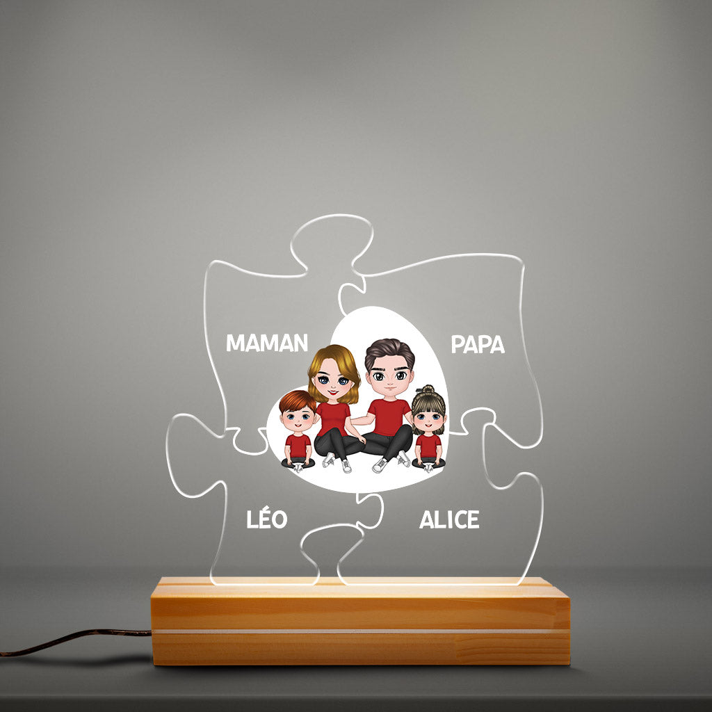 0819LFR3 PuzzleDeFamille CadeauPersonnaliseVeilleuseLED3DpourMamieMamanPapiPapa