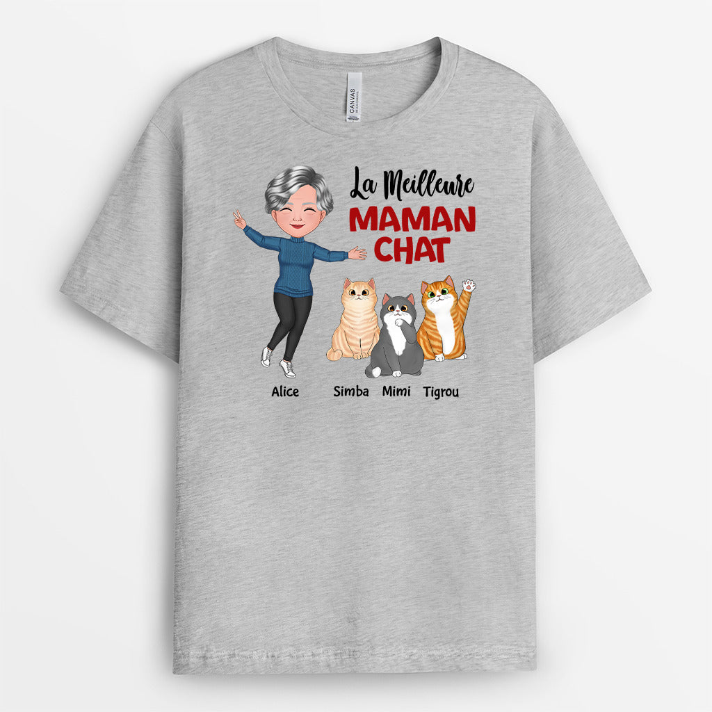 0820AFR2 Cadeau Personnalise T shirt Maman Chat Amoureux des Chats