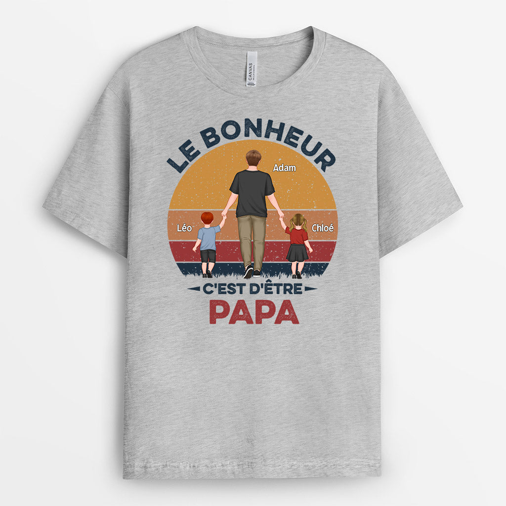 0828AFR2 Cadeau Personnalise T shirt Bonheur Papi Papa