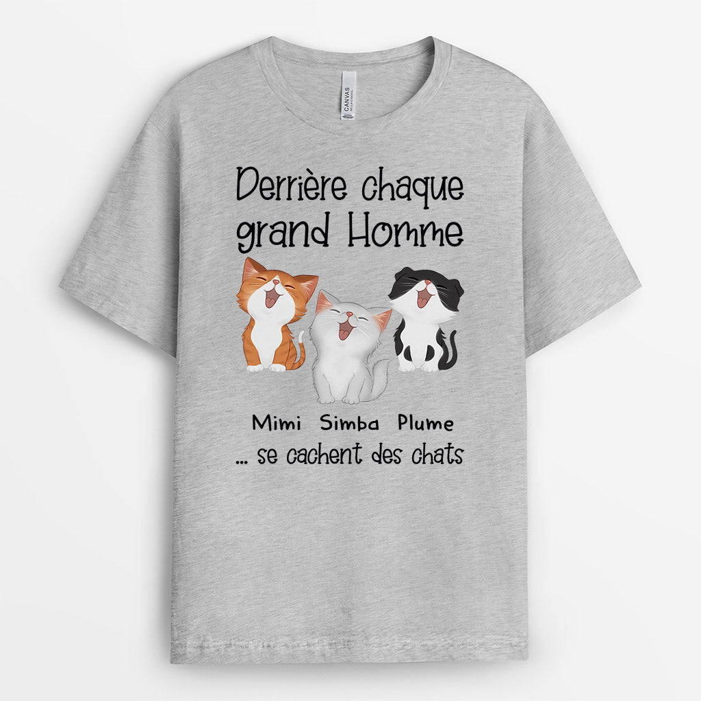 Derrière Chaque Grand Homme/Grande Femme - Cadeau Personnalisé | T-shirt pour Amoureux des Chats