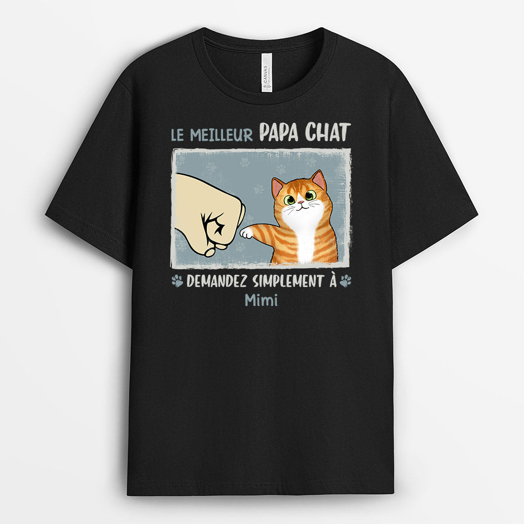 0848AFR1 Cadeau Personnalise T shirt Meilleur Papa Amoureux des Chats