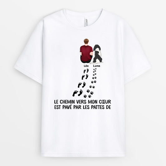 0852AFR1 Cadeau Personnalise T shirt Chemin Amoureux des Chiens
