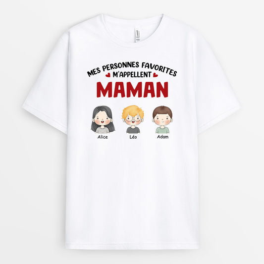 0857AFR1 Cadeau Personnalise T shirt Mes Personne Favorites Maman Mamie