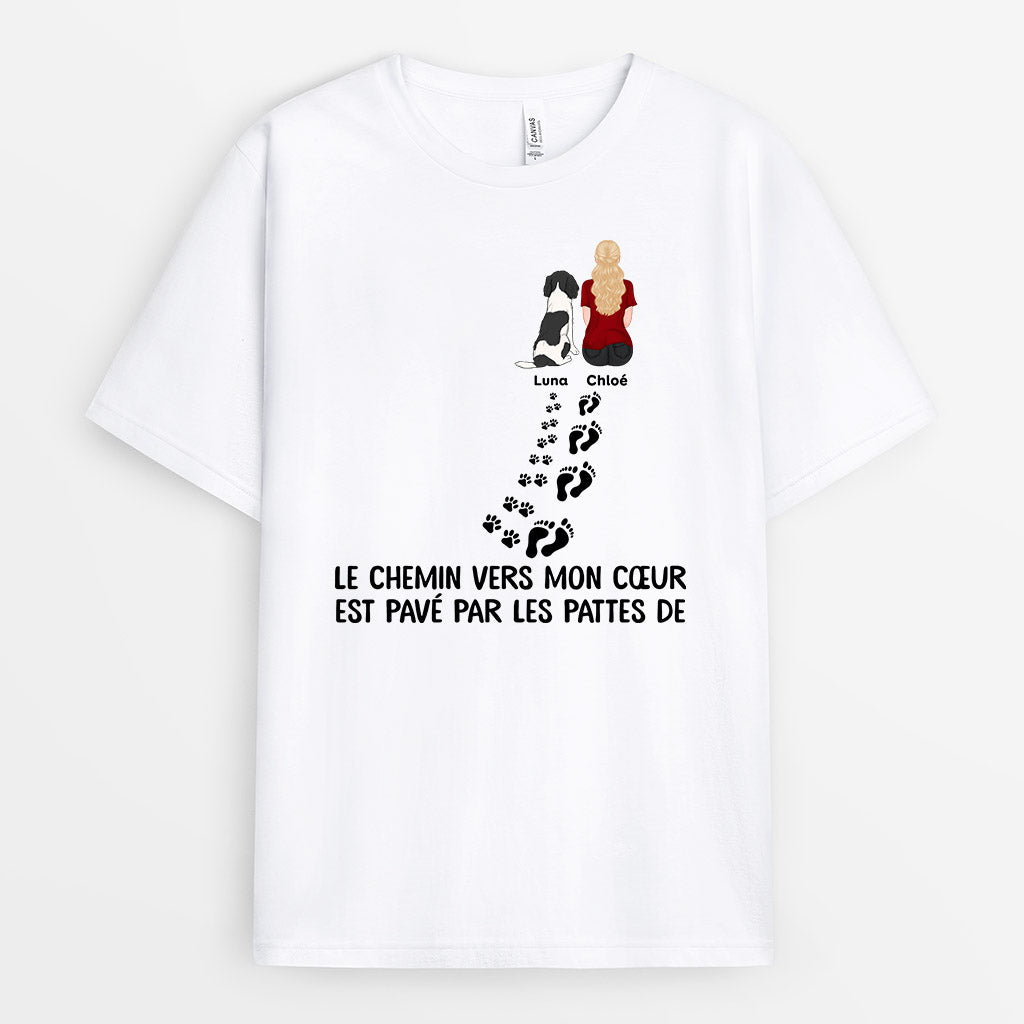 0858AFR1 Cadeau Personnalise T shirt Chemin Amoureux des Chiens