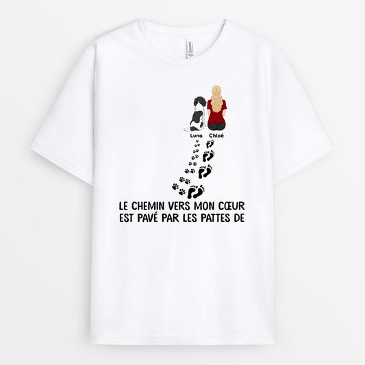 0858AFR1 Cadeau Personnalise T shirt Chemin Amoureux des Chiens