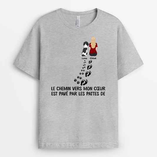 0858AFR2 Cadeau Personnalise T shirt Chemin Amoureux des Chiens