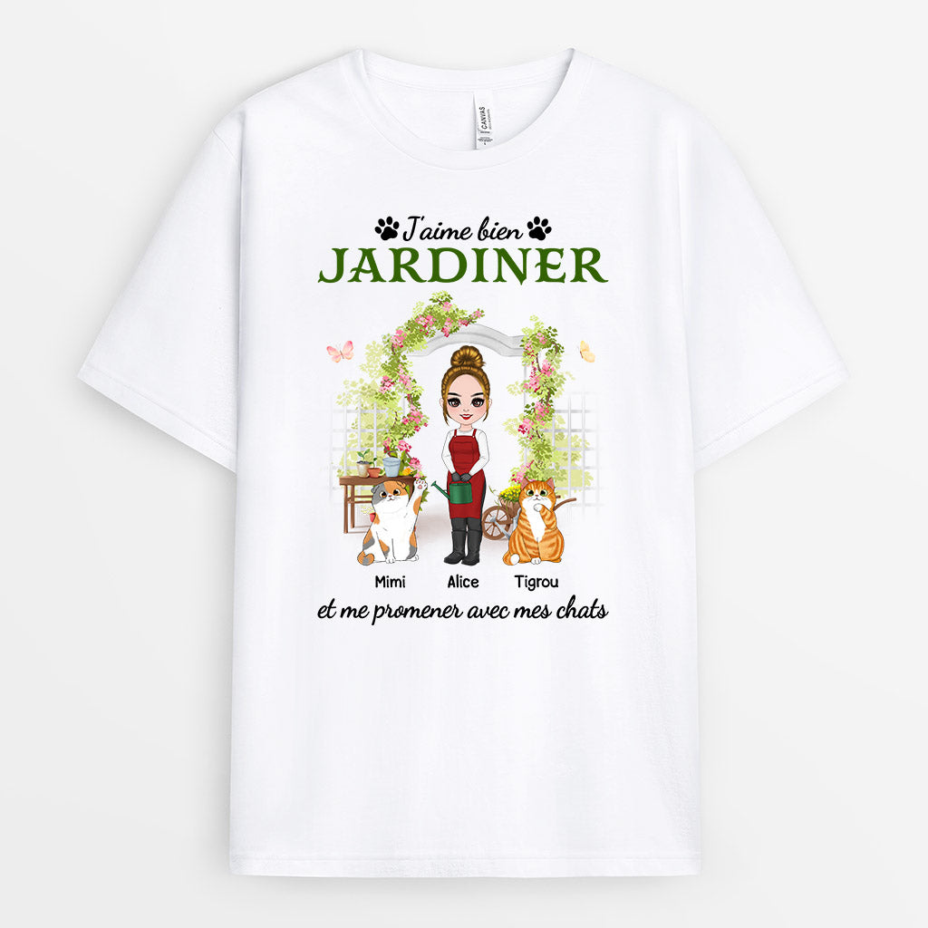 T-shirt Jardinner et Me Promener Avec Mes Chats Personnalisé