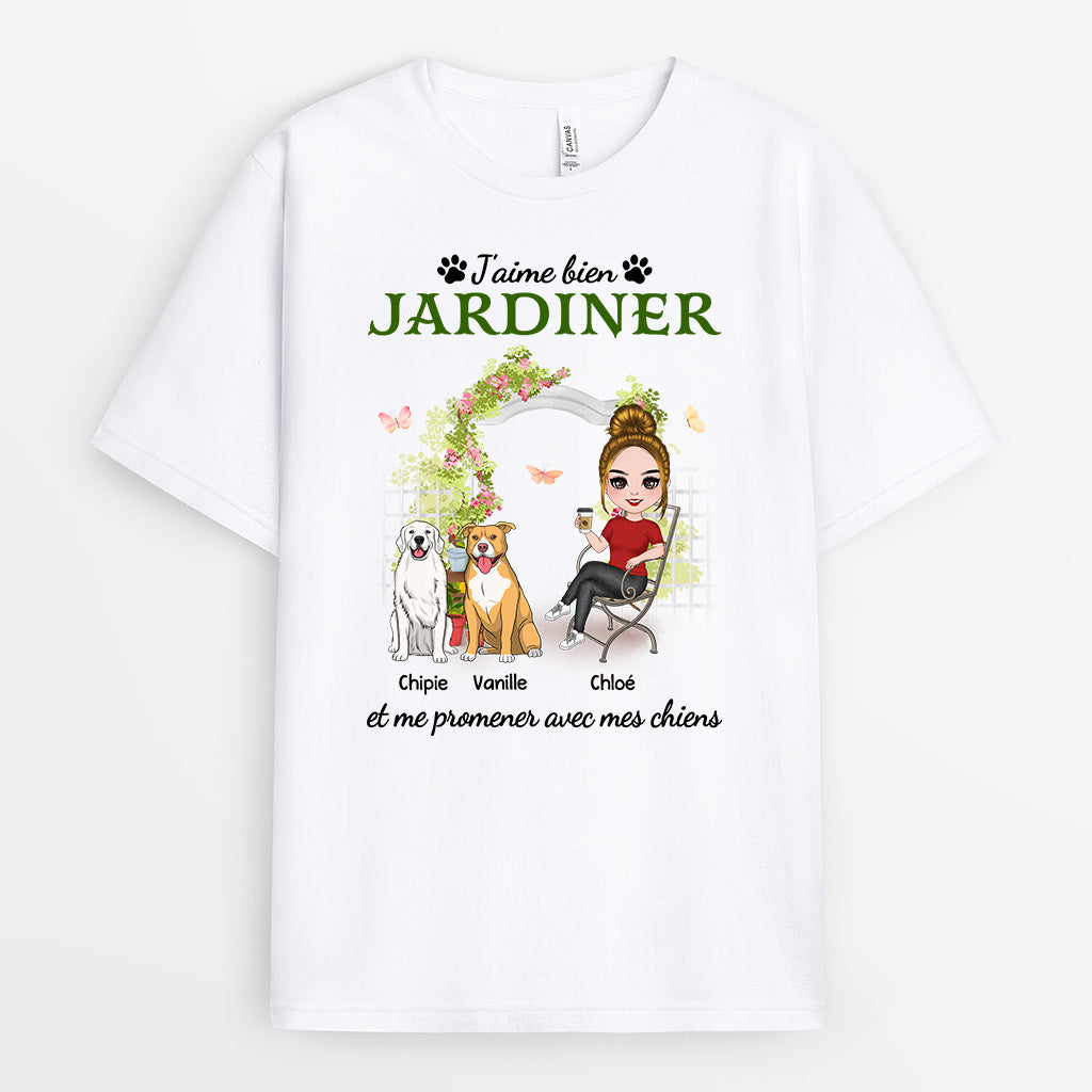 Jardiner et Me Promener Avec Mon Chiens - Cadeau Personnalisé | T-shirt pour Amoureux des Chiens