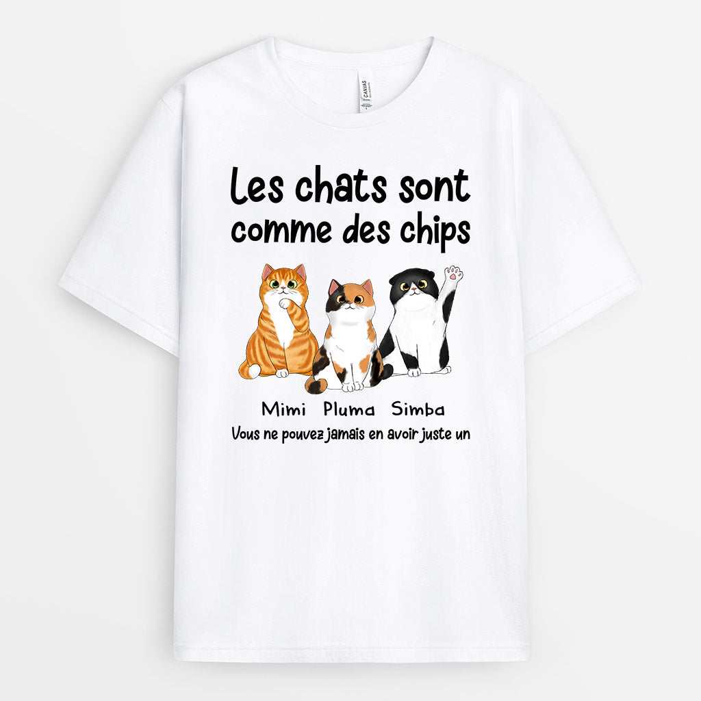 0874AFR1 Cadeau Personnalise T shirt Chats Chips Amoureux des Chats