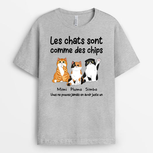 0874AFR2 Cadeau Personnalise T shirt Chats Chips Amoureux des Chats