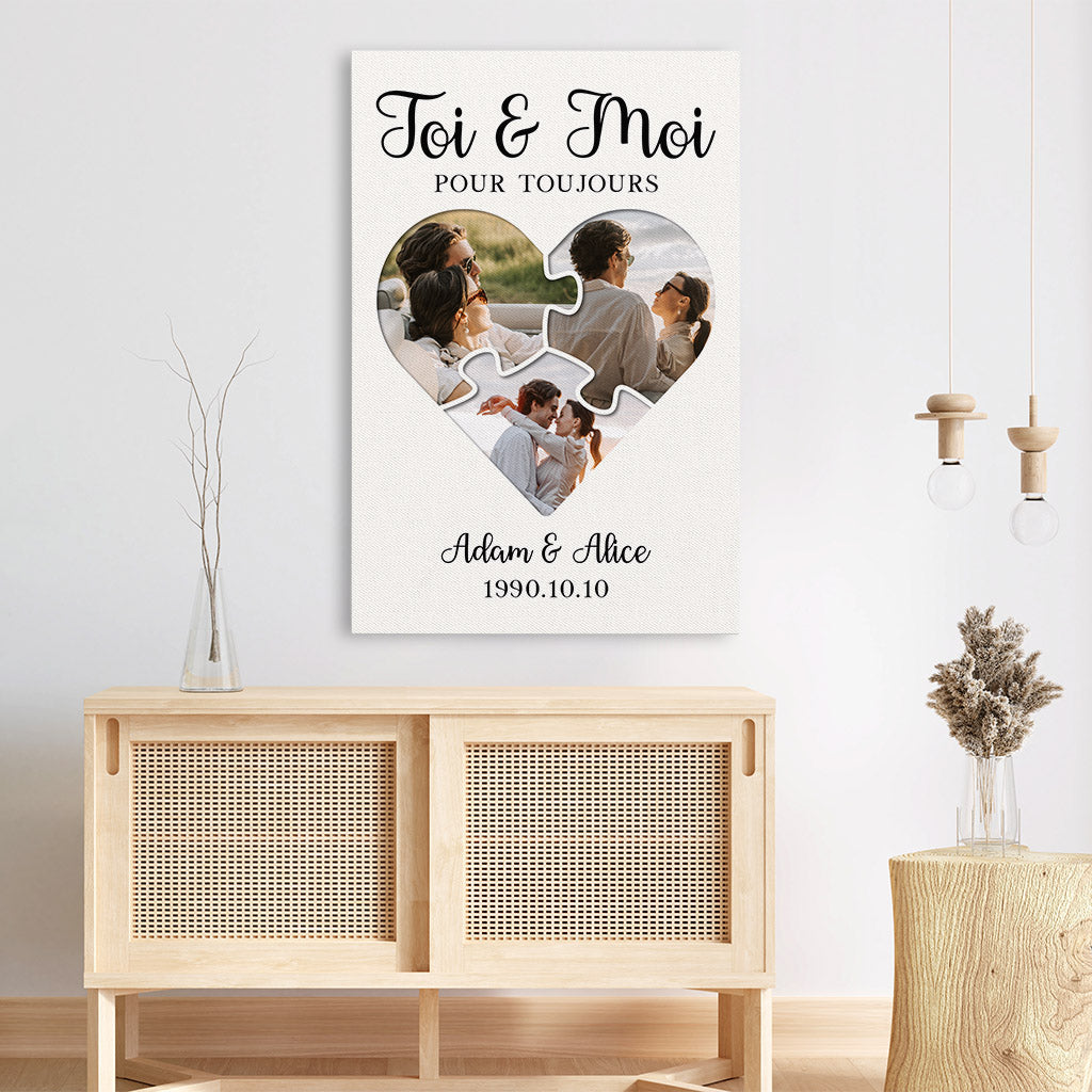 0889CFR3 Cadeau Personnalise Toile Toi Moi Couple Amoureux