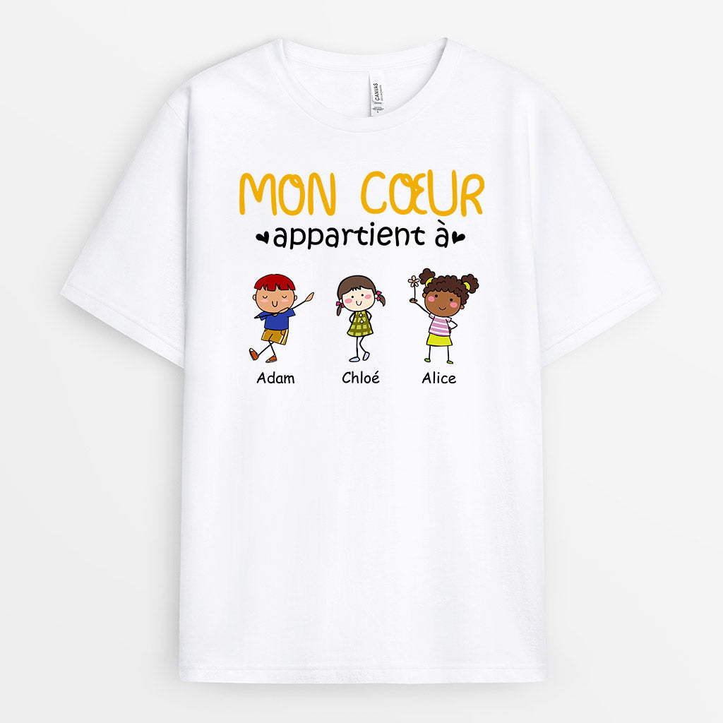 Mon Cœur Appartient À - Cadeau Personnalisé | T-shirt pour Papa Papy Maman Mamie