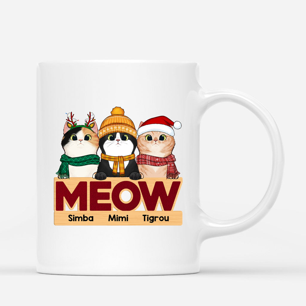 Meow - Cadeau Personnalisé | Mug pour Amoureux des Chats Noël